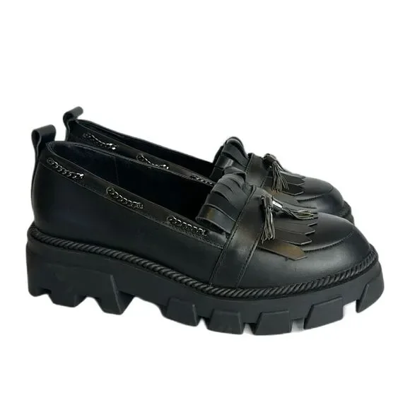 Kelsi Dagger Burke Black Lug Sole Loafer shoes size 8.5 - Picture 6 of 11